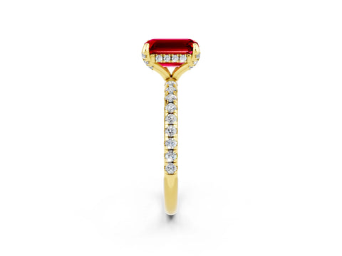 Yellow gold Emerald Cut Diamond Solitaire Ring with Four-Prong Setting and Pavé Band_2