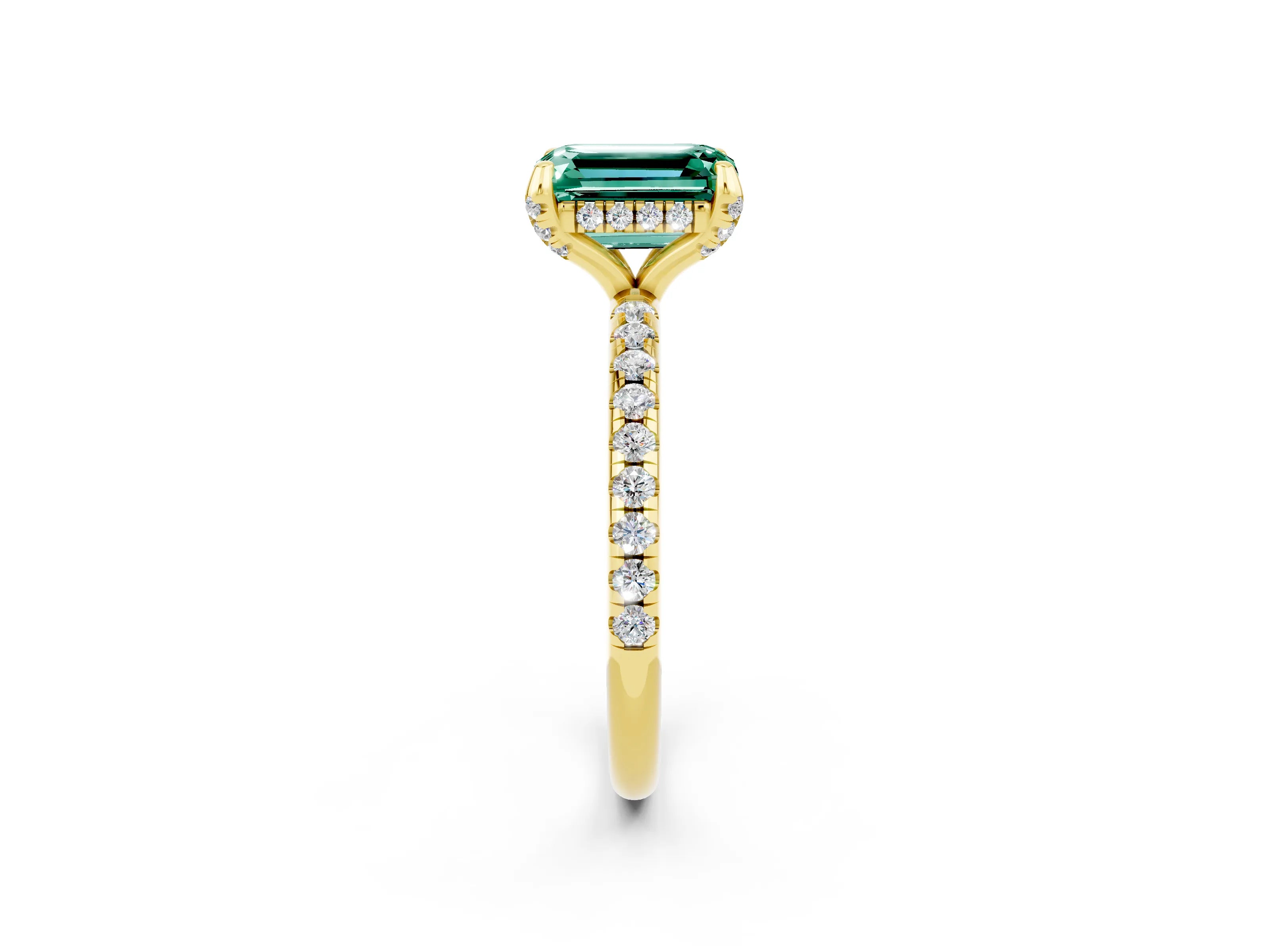Yellow gold Emerald Cut Diamond Solitaire Ring with Four-Prong Setting and Pavé Band_2