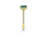 Yellow gold Emerald Cut Diamond Solitaire Ring with Four-Prong Setting and Pavé Band_2