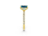 Yellow gold Emerald Cut Diamond Solitaire Ring with Four-Prong Setting and Pavé Band_2