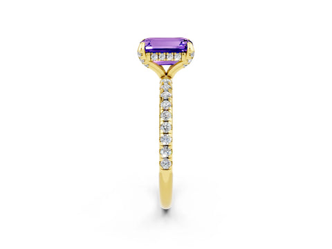 Yellow gold Emerald Cut Diamond Solitaire Ring with Four-Prong Setting and Pavé Band_2