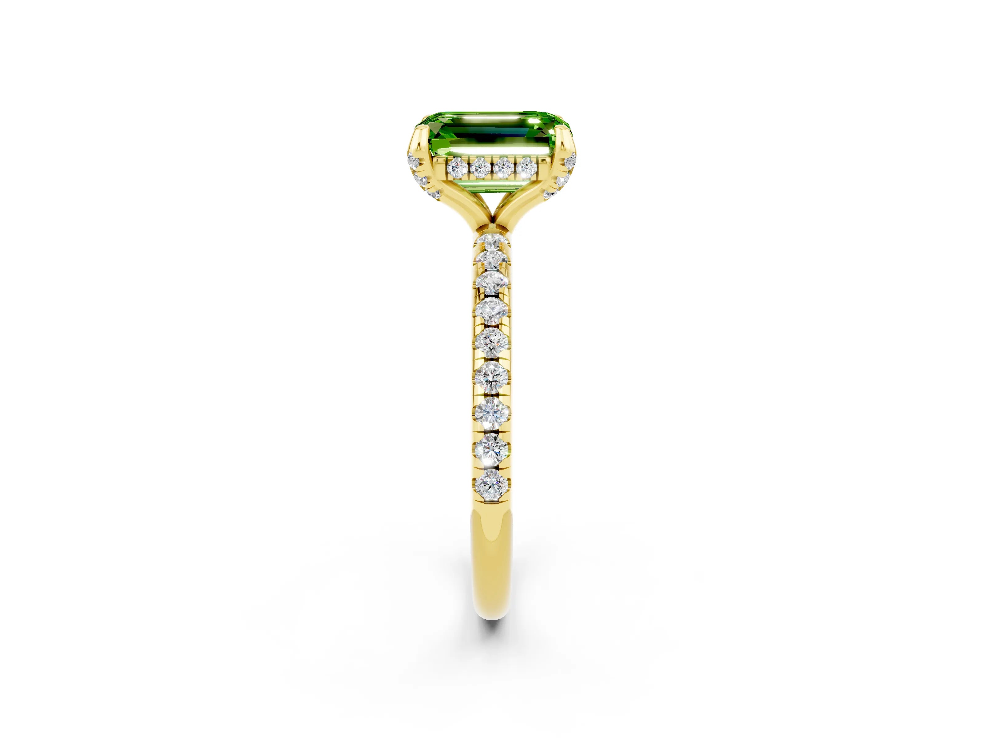Yellow gold Emerald Cut Diamond Solitaire Ring with Four-Prong Setting and Pavé Band_2