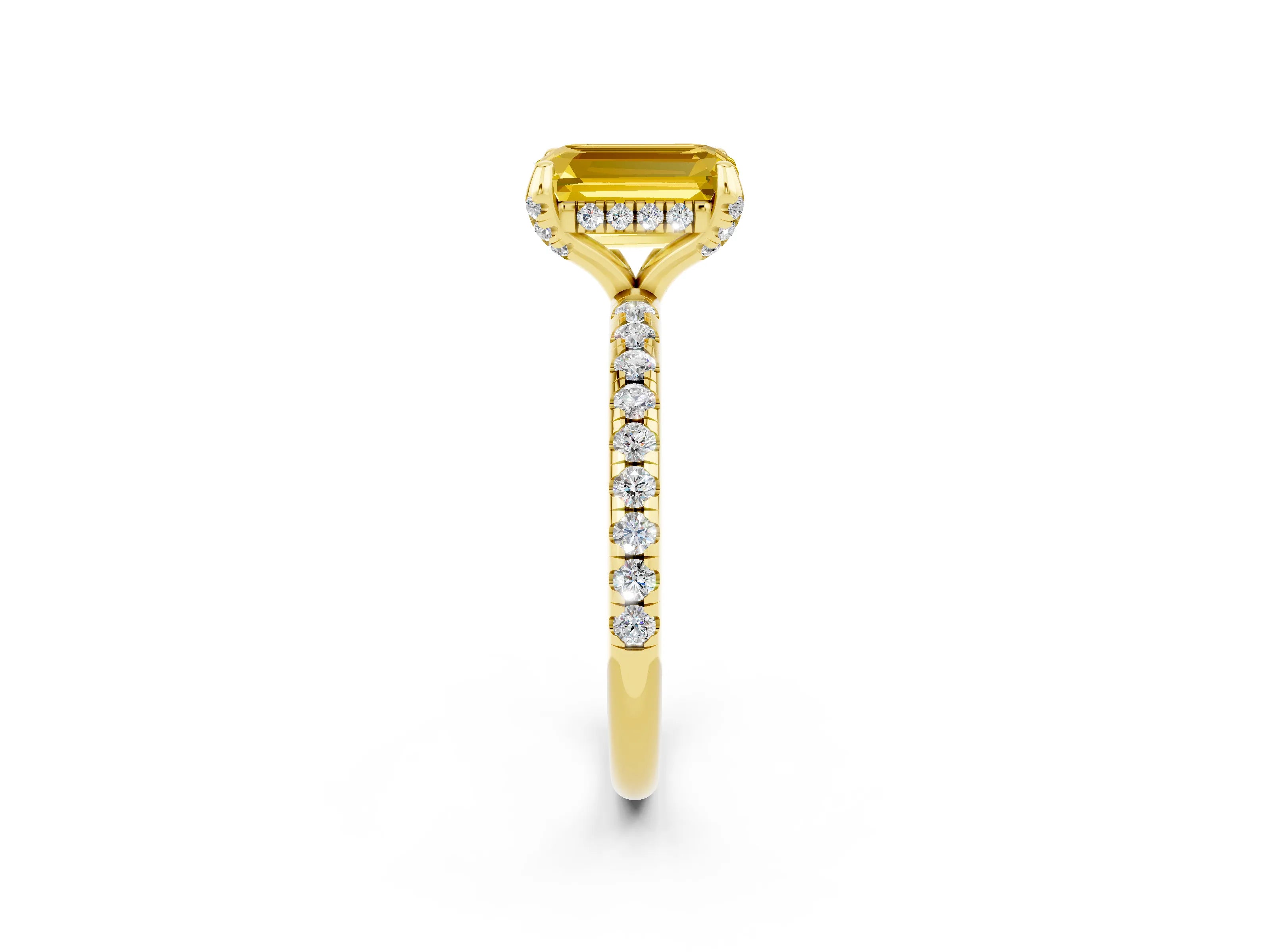 Yellow gold Emerald Cut Diamond Solitaire Ring with Four-Prong Setting and Pavé Band_2