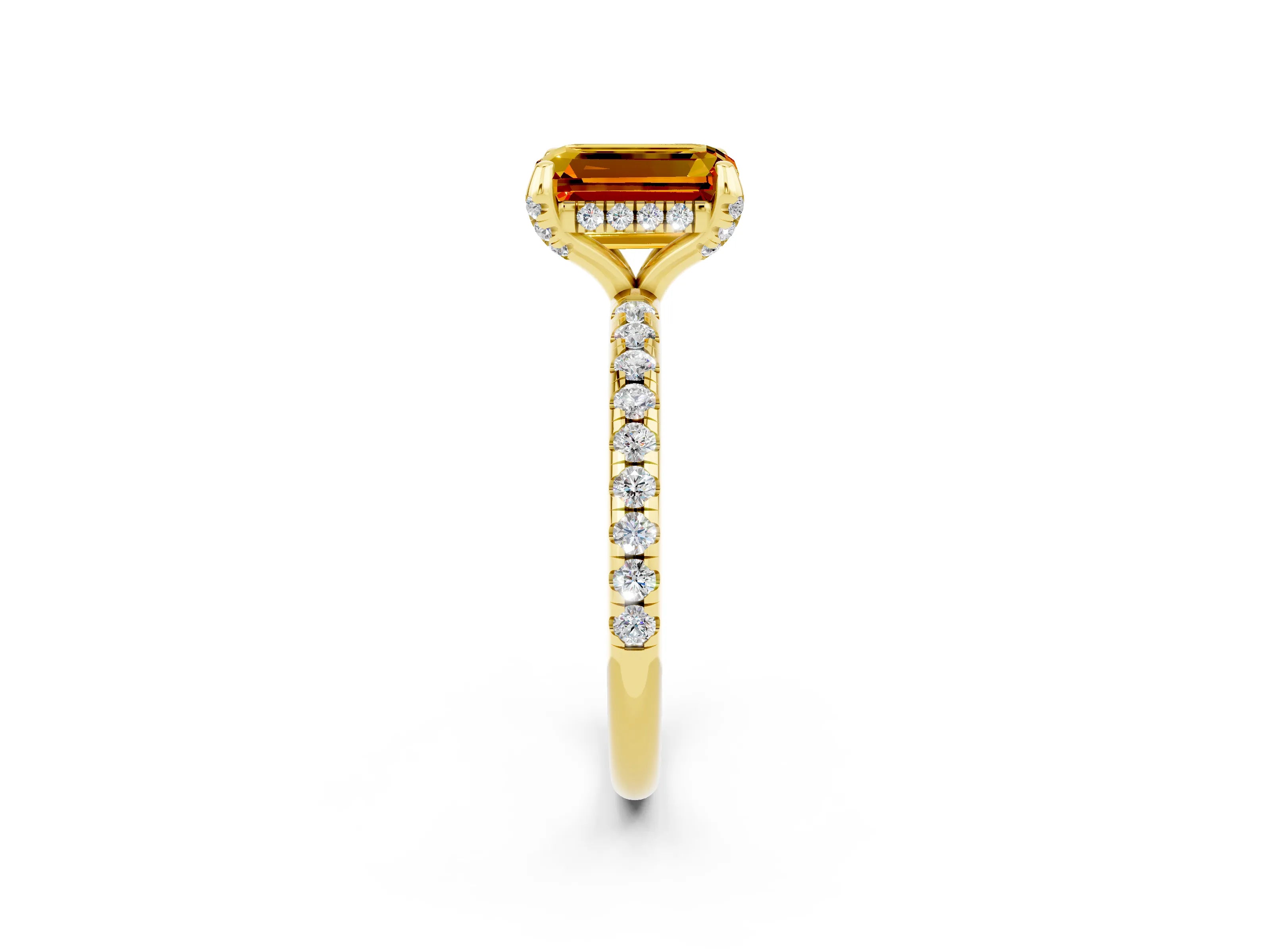 Yellow gold Emerald Cut Diamond Solitaire Ring with Four-Prong Setting and Pavé Band_2