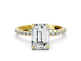 Yellow gold Emerald Cut Diamond Solitaire Ring with Four-Prong Setting and Pavé Band_3
