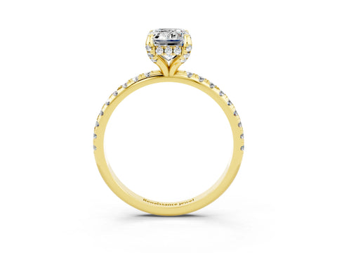 Yellow gold Emerald Cut Diamond Solitaire Ring with Four-Prong Setting and Pavé Band_3