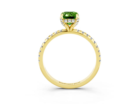 Yellow gold Emerald Cut Diamond Solitaire Ring with Four-Prong Setting and Pavé Band_3