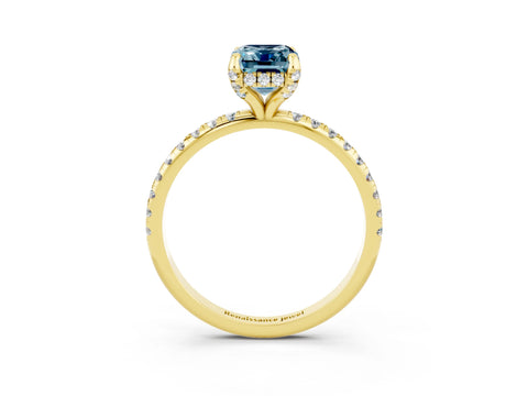 Yellow gold Emerald Cut Diamond Solitaire Ring with Four-Prong Setting and Pavé Band_3