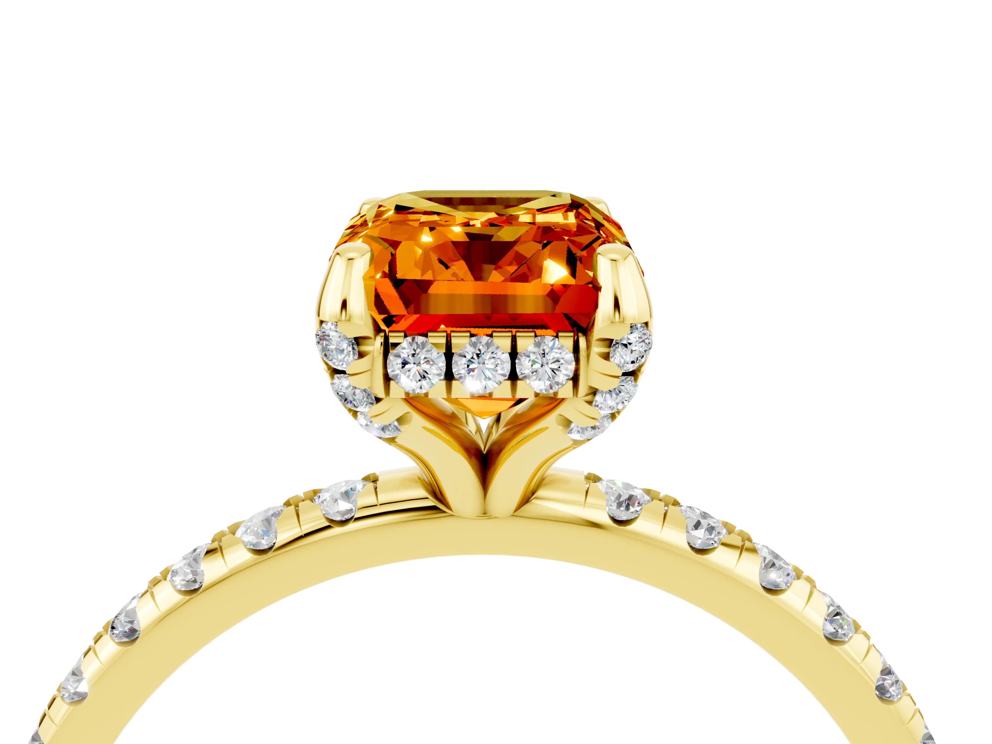 Yellow gold Emerald Cut Diamond Solitaire Ring with Four-Prong Setting and Pavé Band_4