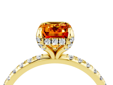 Yellow gold Emerald Cut Diamond Solitaire Ring with Four-Prong Setting and Pavé Band_4