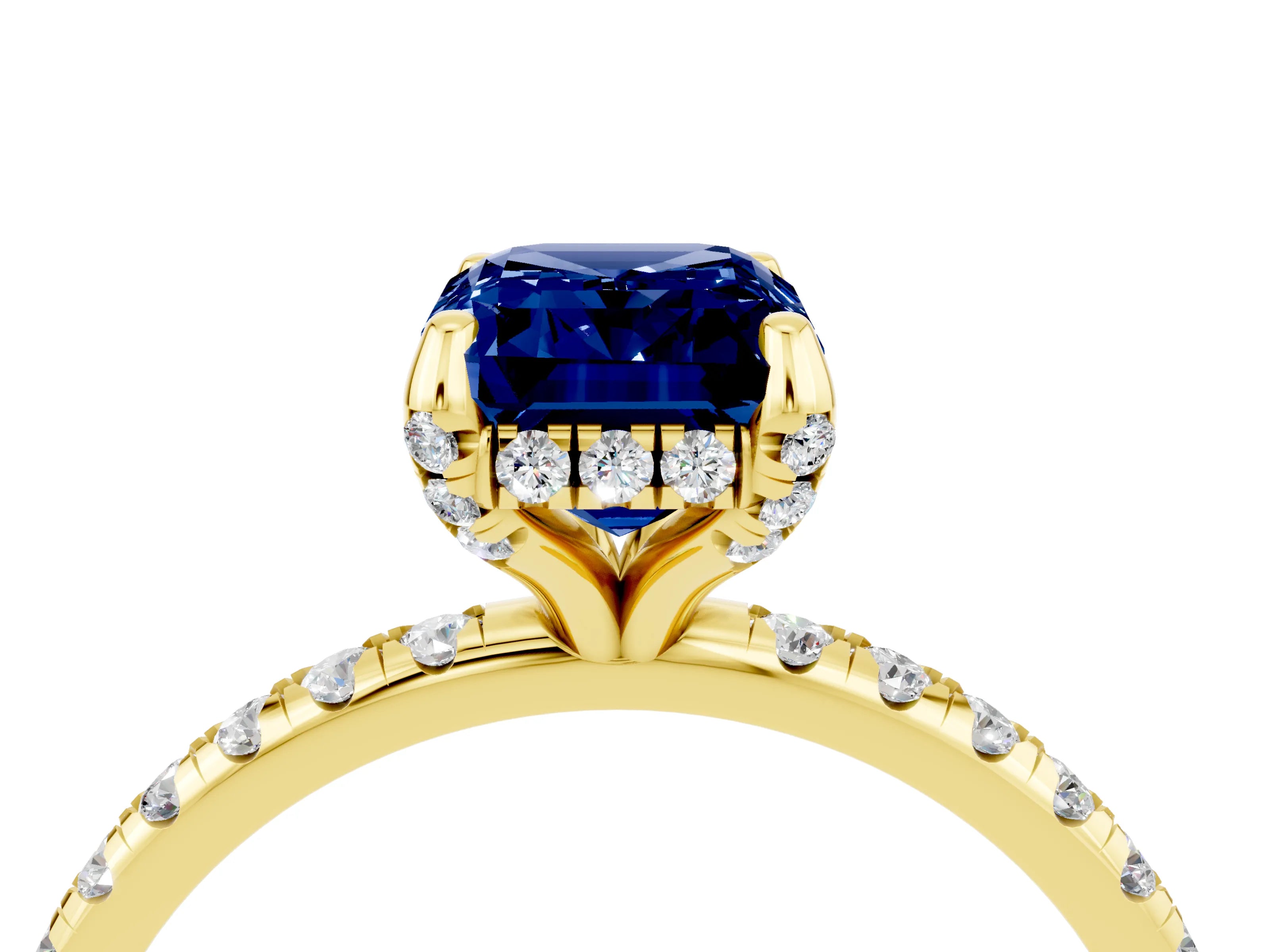 Yellow gold Emerald Cut Diamond Solitaire Ring with Four-Prong Setting and Pavé Band_4