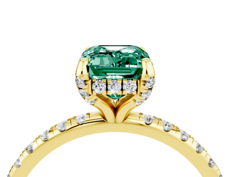 Yellow gold Emerald Cut Diamond Solitaire Ring with Four-Prong Setting and Pavé Band_4