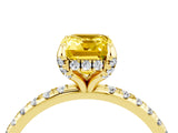 Yellow gold Emerald Cut Diamond Solitaire Ring with Four-Prong Setting and Pavé Band_4