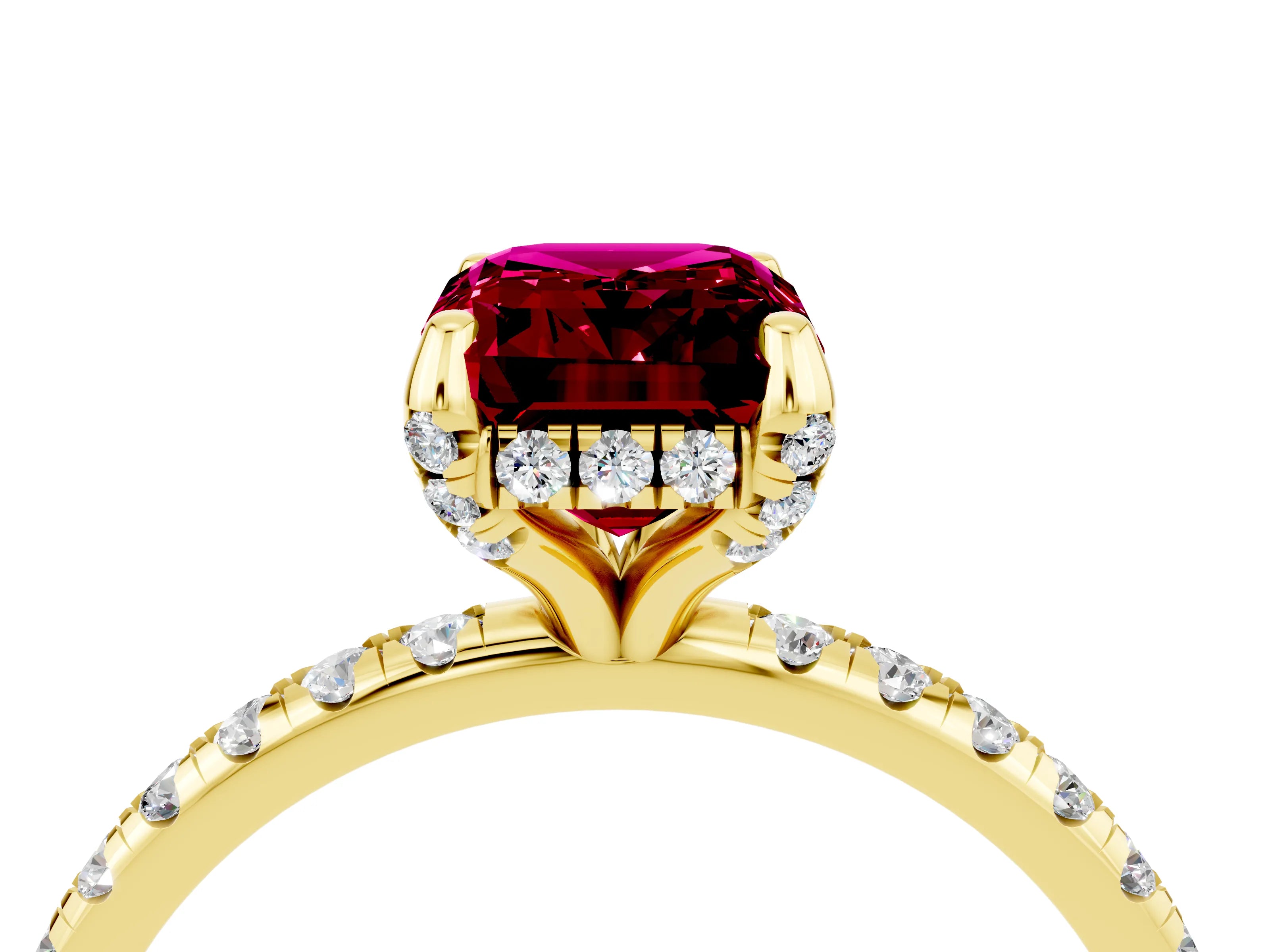 Yellow gold Emerald Cut Diamond Solitaire Ring with Four-Prong Setting and Pavé Band_4