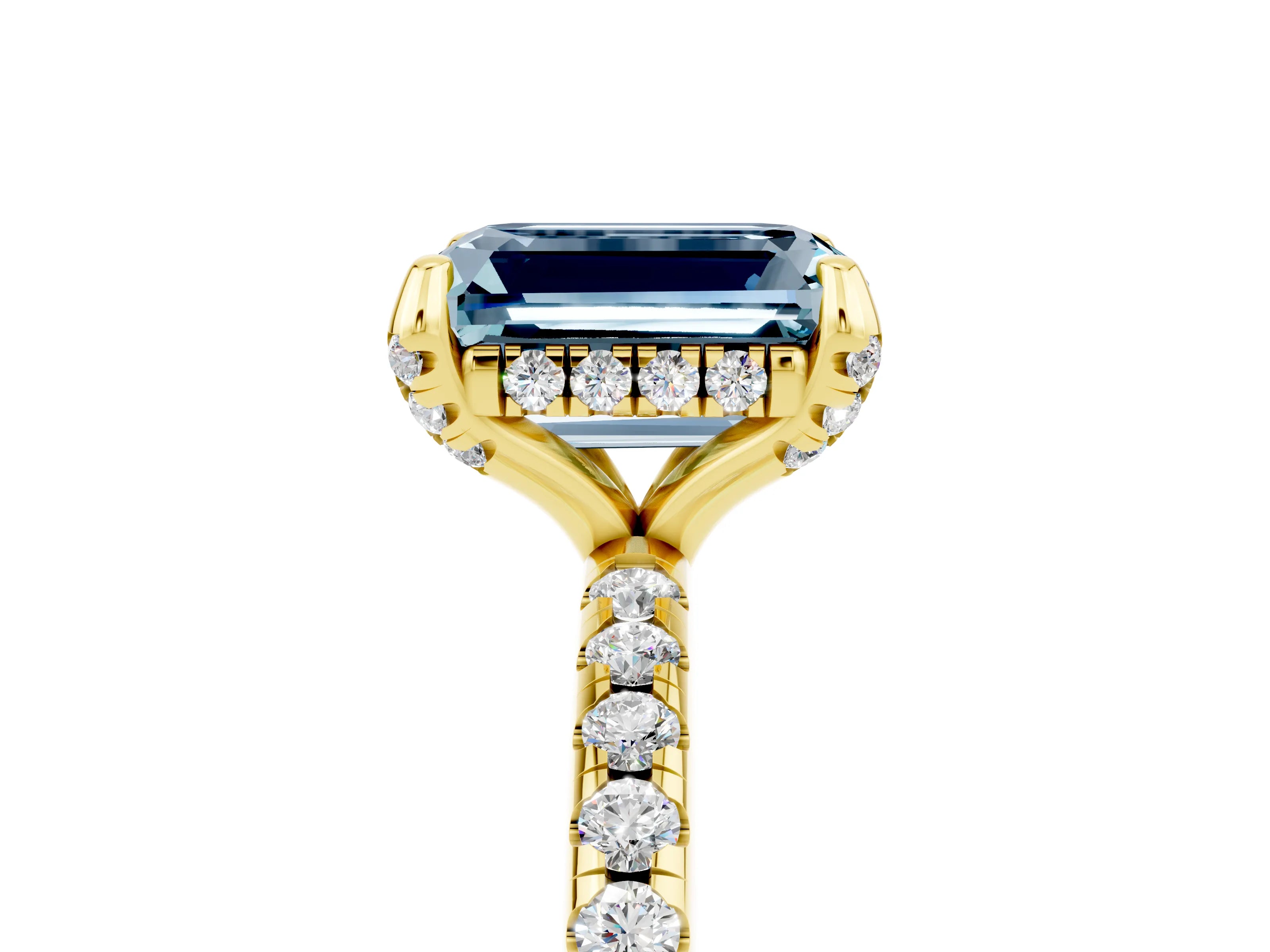 Yellow gold Emerald Cut Diamond Solitaire Ring with Four-Prong Setting and Pavé Band_5