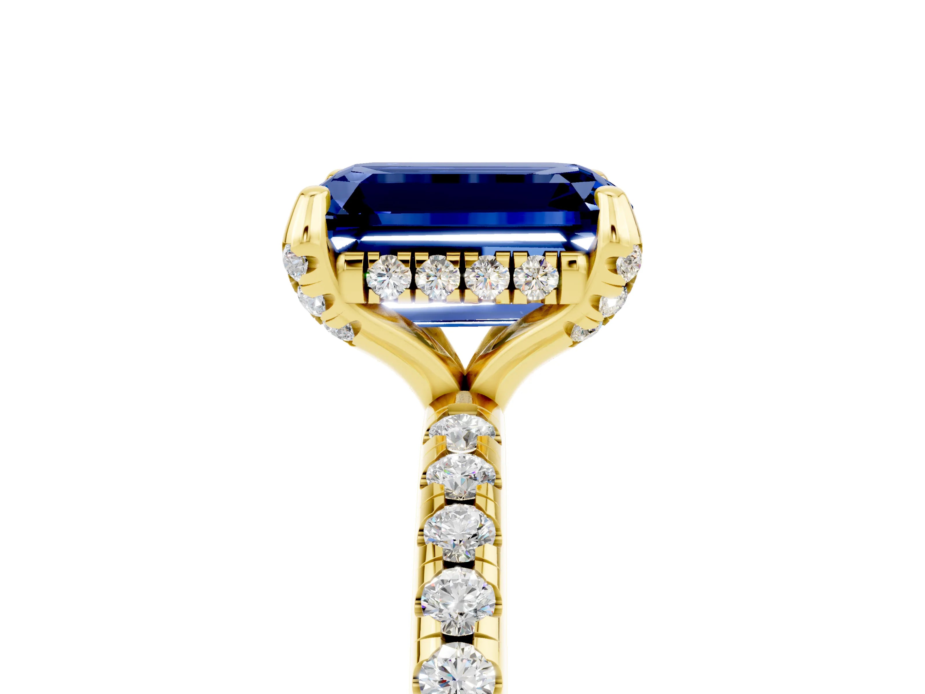 Yellow gold Emerald Cut Diamond Solitaire Ring with Four-Prong Setting and Pavé Band_5