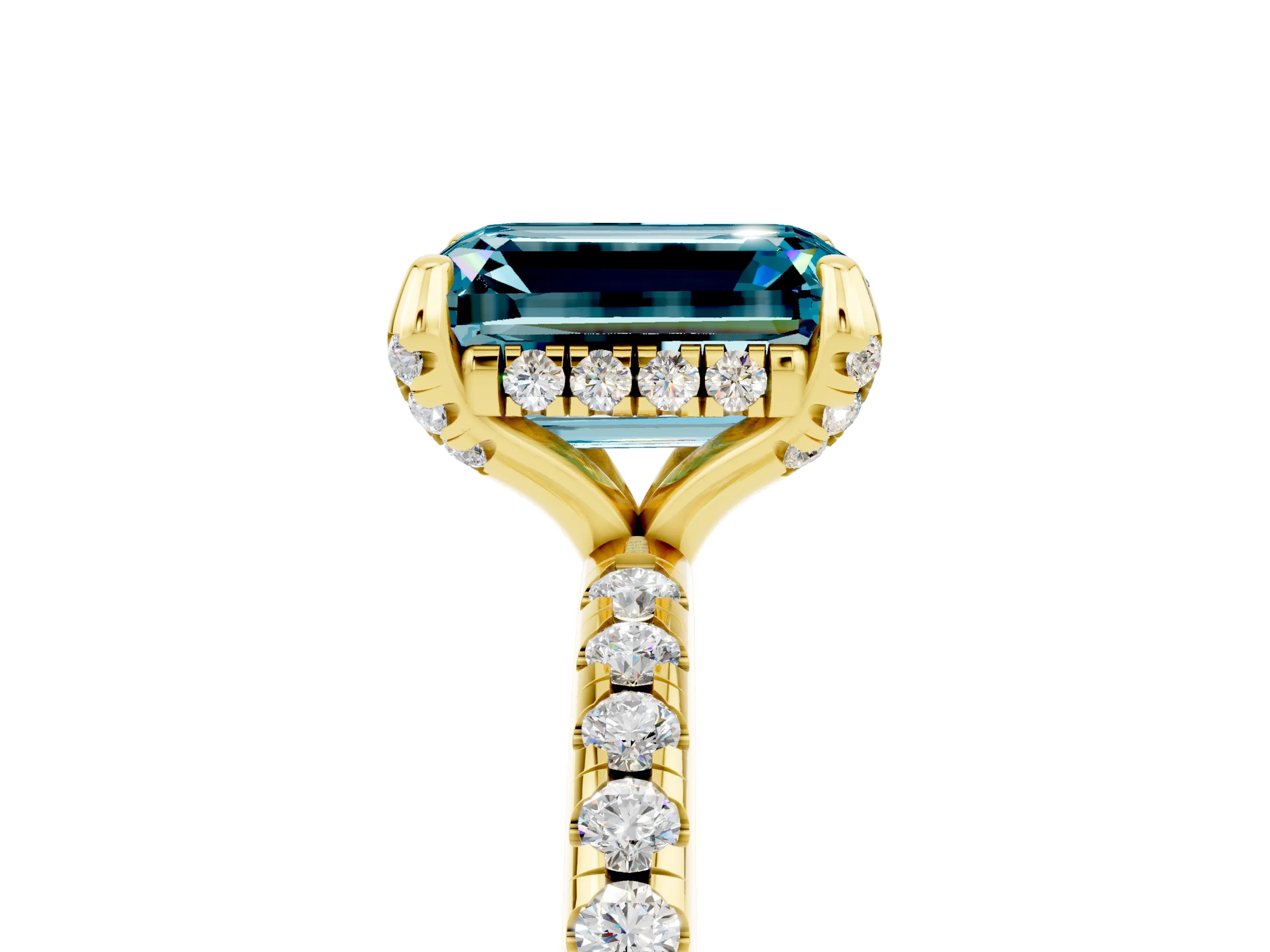 Yellow gold Emerald Cut Diamond Solitaire Ring with Four-Prong Setting and Pavé Band_5