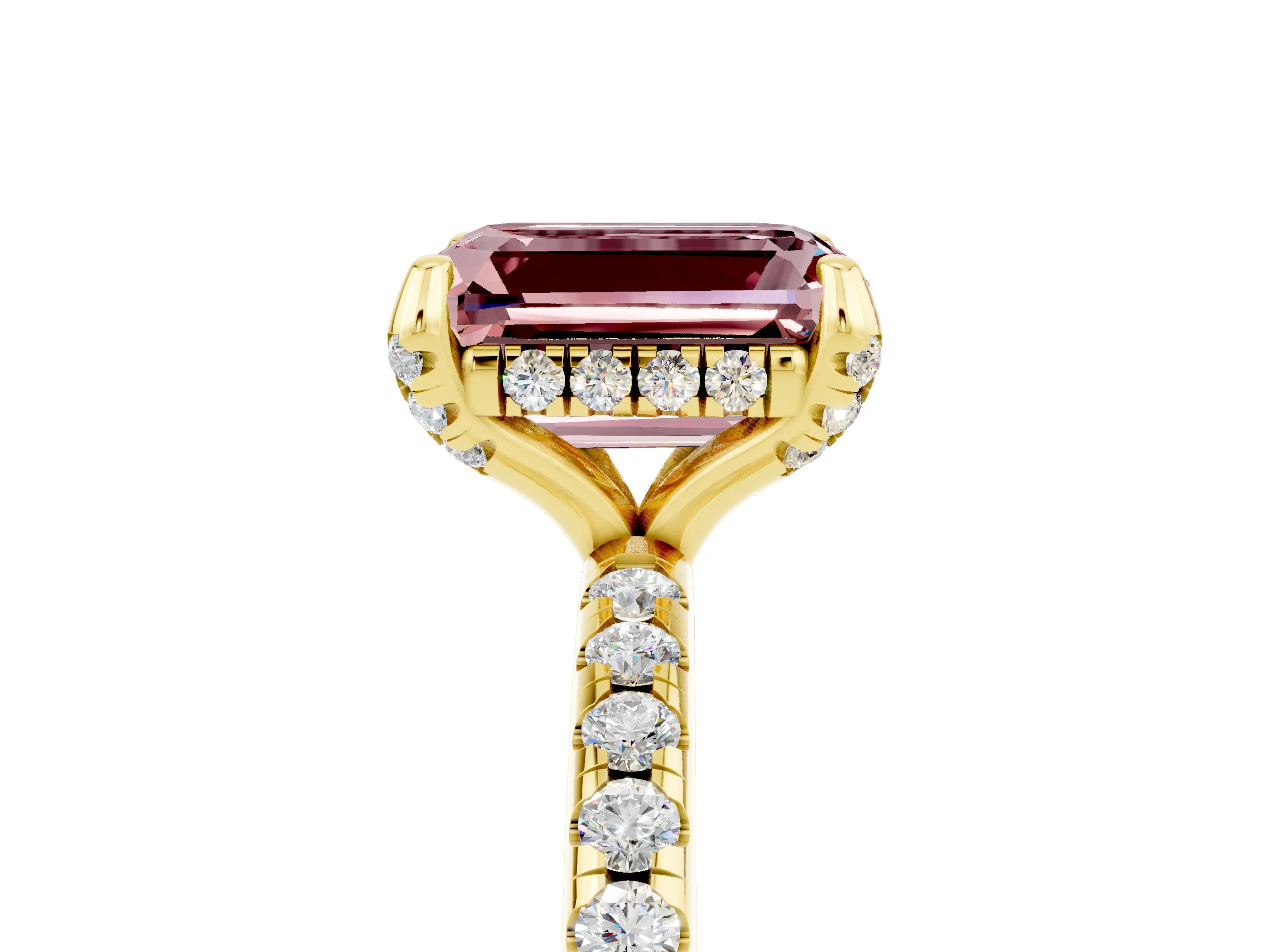 Yellow gold Emerald Cut Diamond Solitaire Ring with Four-Prong Setting and Pavé Band_5