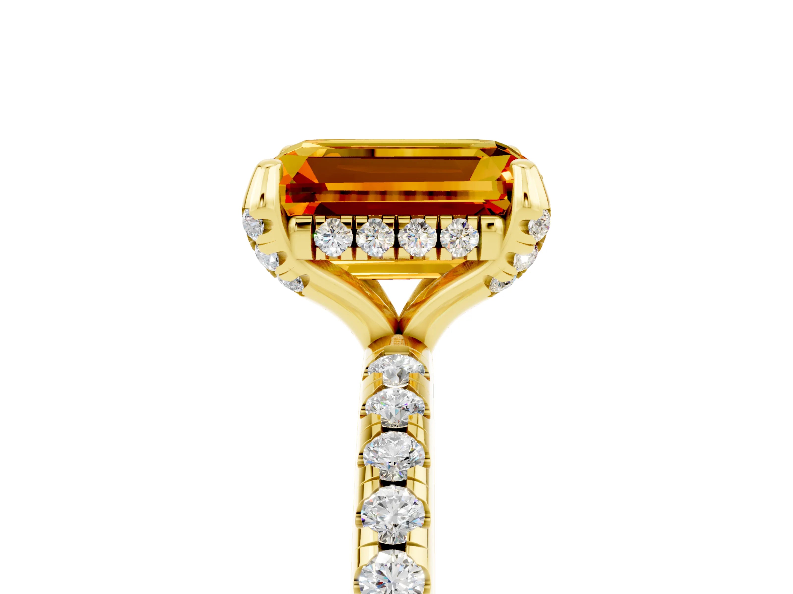 Yellow gold Emerald Cut Diamond Solitaire Ring with Four-Prong Setting and Pavé Band_5