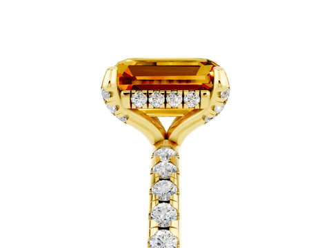 Yellow gold Emerald Cut Diamond Solitaire Ring with Four-Prong Setting and Pavé Band_5