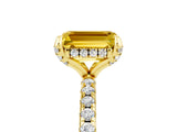 Yellow gold Emerald Cut Diamond Solitaire Ring with Four-Prong Setting and Pavé Band_5