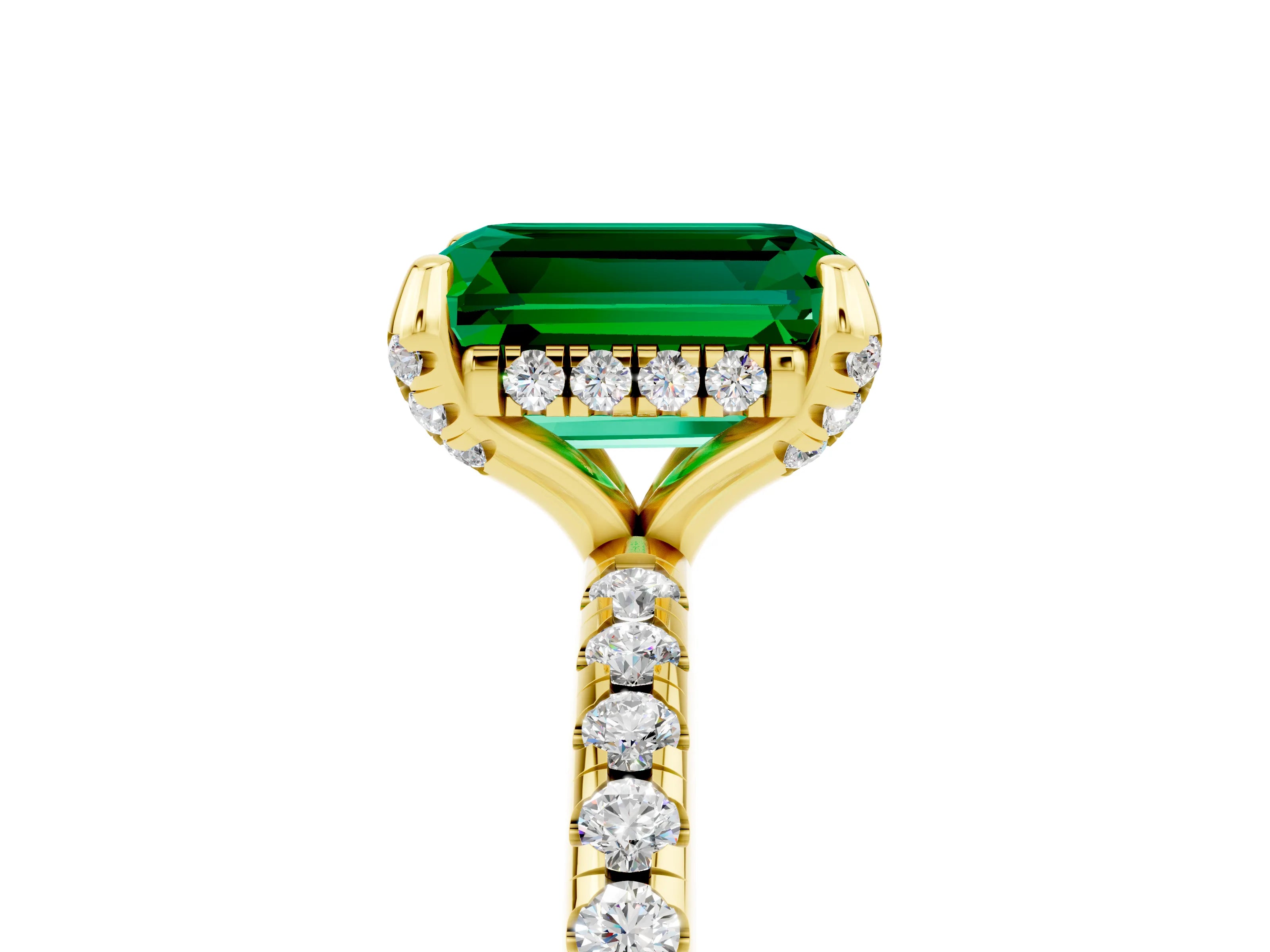 Yellow gold Emerald Cut Diamond Solitaire Ring with Four-Prong Setting and Pavé Band_5