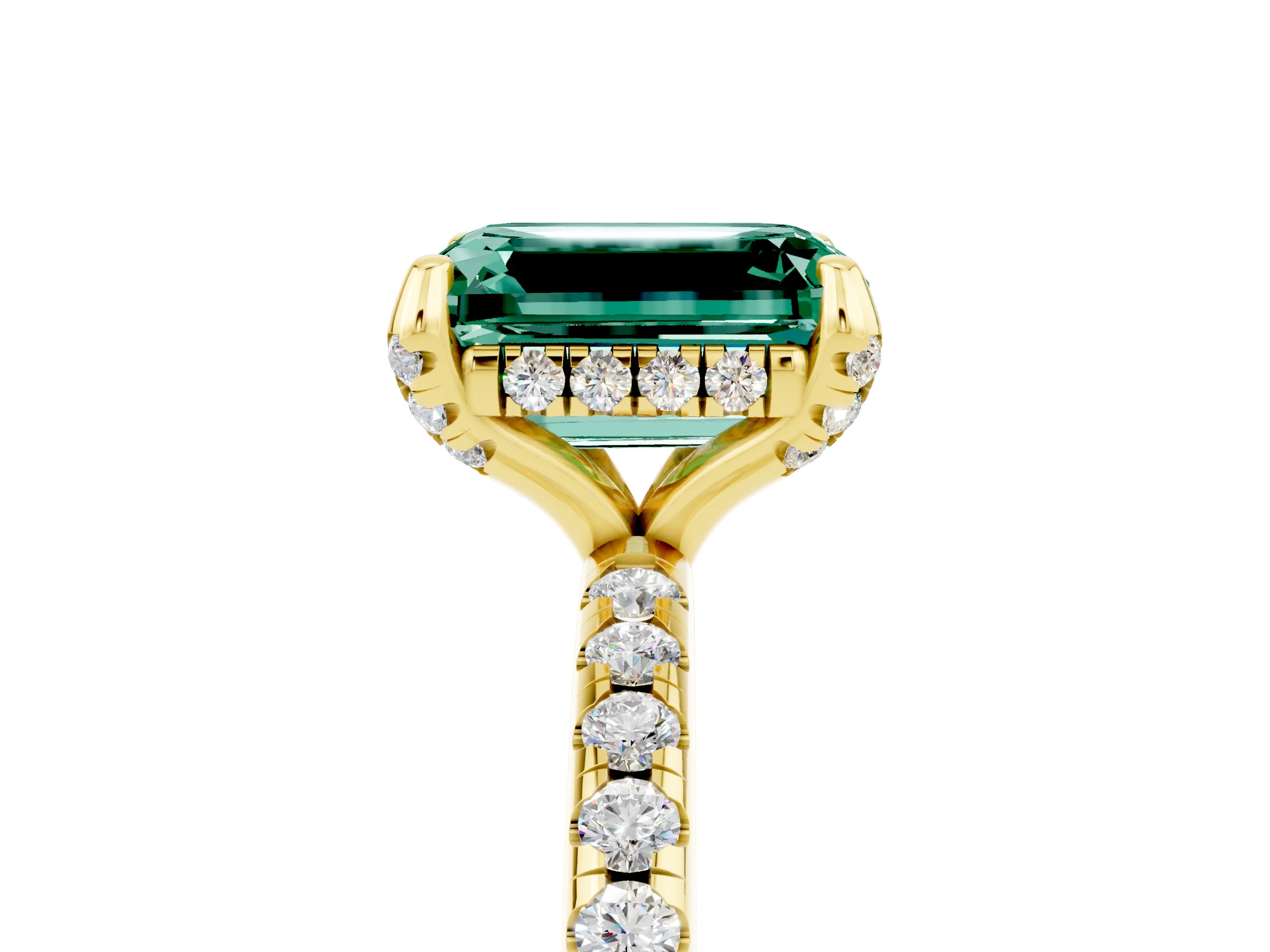 Yellow gold Emerald Cut Diamond Solitaire Ring with Four-Prong Setting and Pavé Band_5