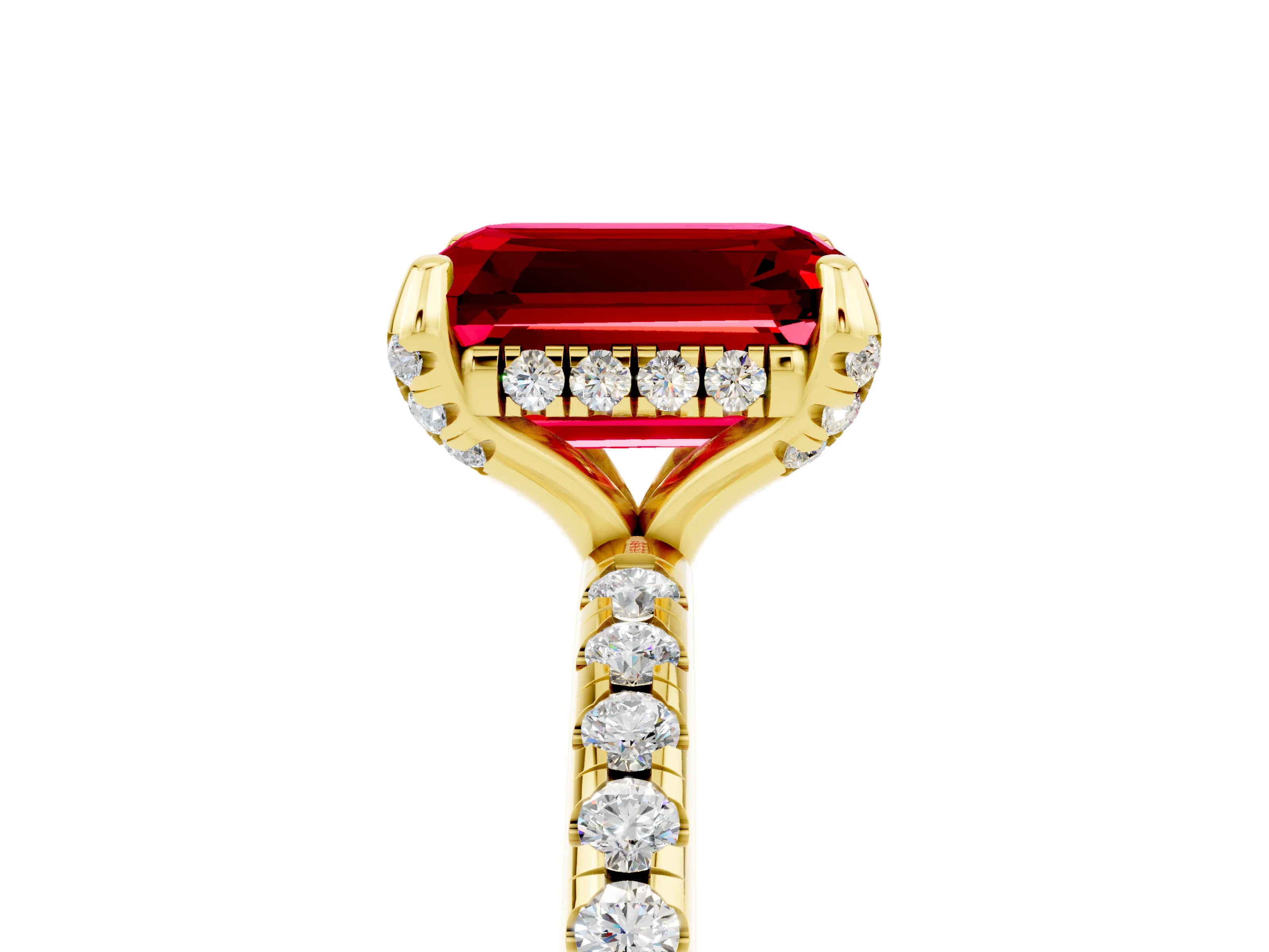 Yellow gold Emerald Cut Diamond Solitaire Ring with Four-Prong Setting and Pavé Band_5