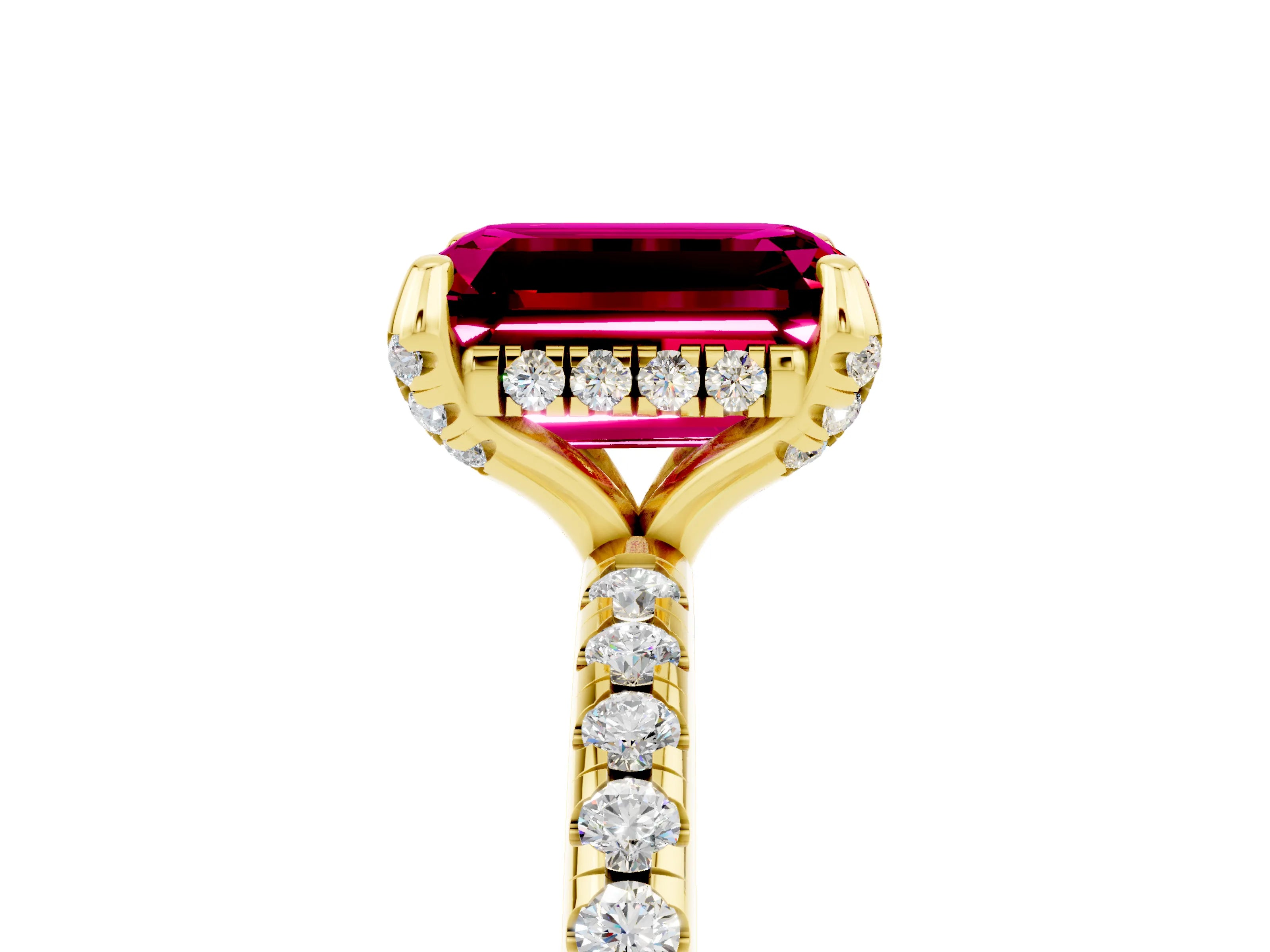 Yellow gold Emerald Cut Diamond Solitaire Ring with Four-Prong Setting and Pavé Band_5