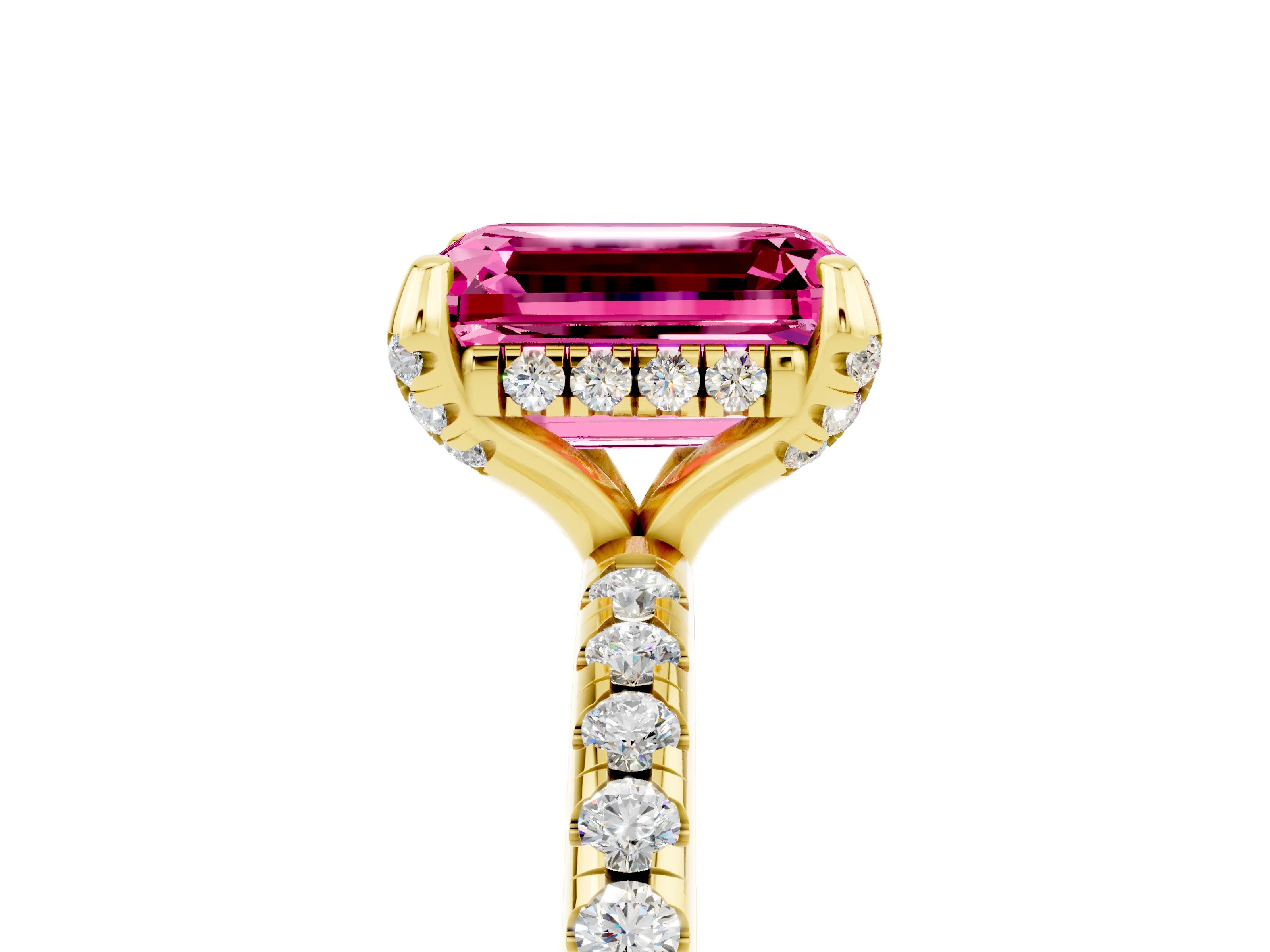 Yellow gold Emerald Cut Diamond Solitaire Ring with Four-Prong Setting and Pavé Band_5
