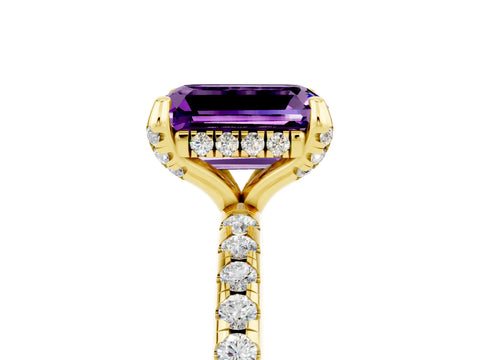 Yellow gold Emerald Cut Diamond Solitaire Ring with Four-Prong Setting and Pavé Band_5