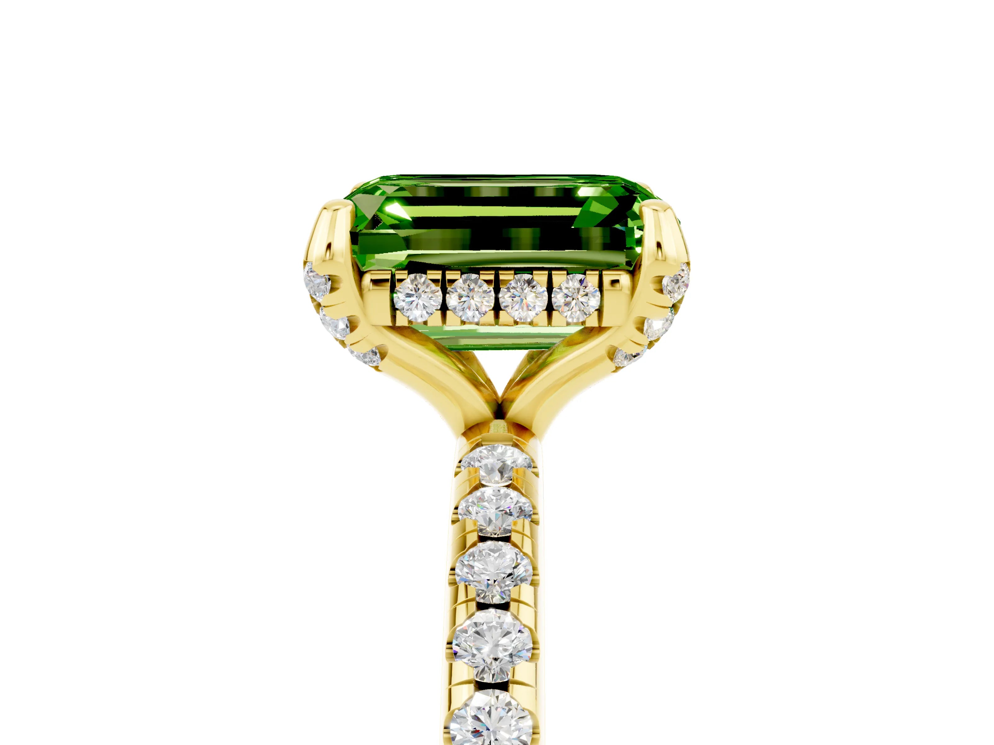 Yellow gold Emerald Cut Diamond Solitaire Ring with Four-Prong Setting and Pavé Band_5