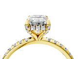 Yellow gold Emerald Cut Diamond Solitaire Ring with Four-Prong Setting and Pavé Band_7