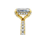 Yellow gold Emerald Cut Diamond Solitaire Ring with Four-Prong Setting and Pavé Band_8