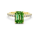 Yellow gold Emerald Cut Diamond Solitaire Ring with Four-Prong Setting and Pavé Band