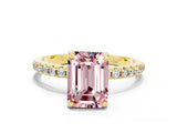 Yellow gold Emerald Cut Diamond Solitaire Ring with Four-Prong Setting and Pavé Band