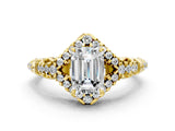 Yellow gold Emerald Cut Diamond Solitaire Ring with Hidden Halo and Pavé Band_27