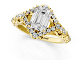 Yellow gold Emerald Cut Diamond Solitaire Ring with Hidden Halo and Pavé Band_28