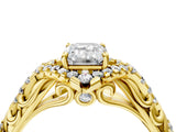 Yellow gold Emerald Cut Diamond Solitaire Ring with Hidden Halo and Pavé Band_31