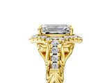 Yellow gold Emerald Cut Diamond Solitaire Ring with Hidden Halo and Pavé Band_32