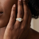 Yellow gold Emerald Cut Diamond Solitaire Ring with Milgrain Pavé Band and Four-Prong Setting_14