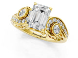 Yellow gold Emerald Cut Diamond Solitaire Ring with Milgrain Pavé Band and Four-Prong Setting_193