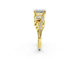 Yellow gold Emerald Cut Diamond Solitaire Ring with Milgrain Pavé Band and Four-Prong Setting_194