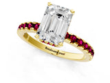 Yellow gold Emerald Cut Diamond Solitaire Ring with Pavé Band and Four-Prong Setting_1