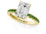 Yellow gold Emerald Cut Diamond Solitaire Ring with Pavé Band and Four-Prong Setting_1