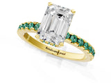 Yellow gold Emerald Cut Diamond Solitaire Ring with Pavé Band and Four-Prong Setting_1