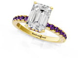 Yellow gold Emerald Cut Diamond Solitaire Ring with Pavé Band and Four-Prong Setting_1