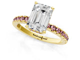 Yellow gold Emerald Cut Diamond Solitaire Ring with Pavé Band and Four-Prong Setting_1