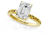 Yellow gold Emerald Cut Diamond Solitaire Ring with Pavé Band and Four-Prong Setting_1
