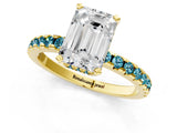 Yellow gold Emerald Cut Diamond Solitaire Ring with Pavé Band and Four-Prong Setting_1